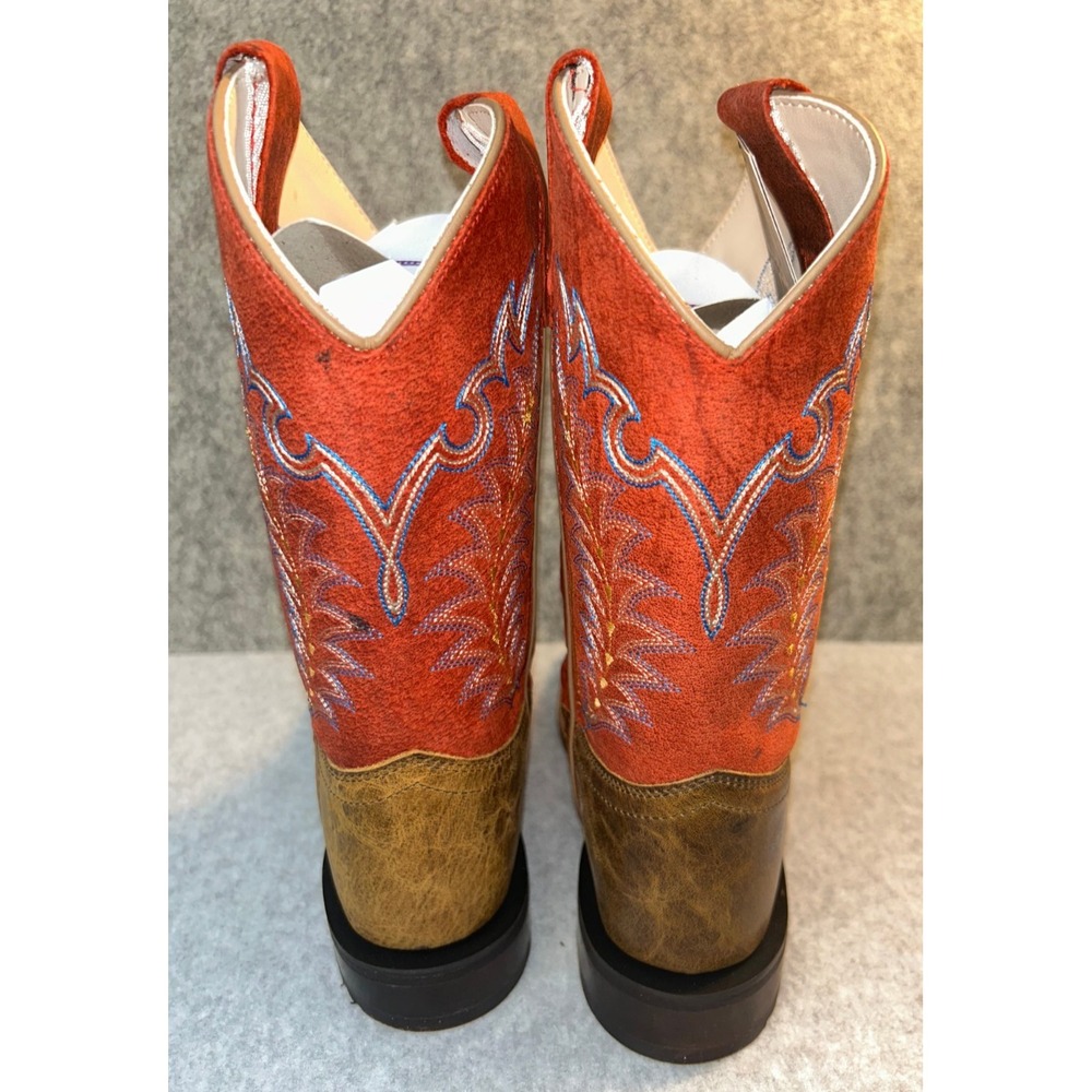 Old West BSC1959 Kids 1.5 D Leather Brown Red Square Toe Cowboy Boots NIB - Picture 4 of 6